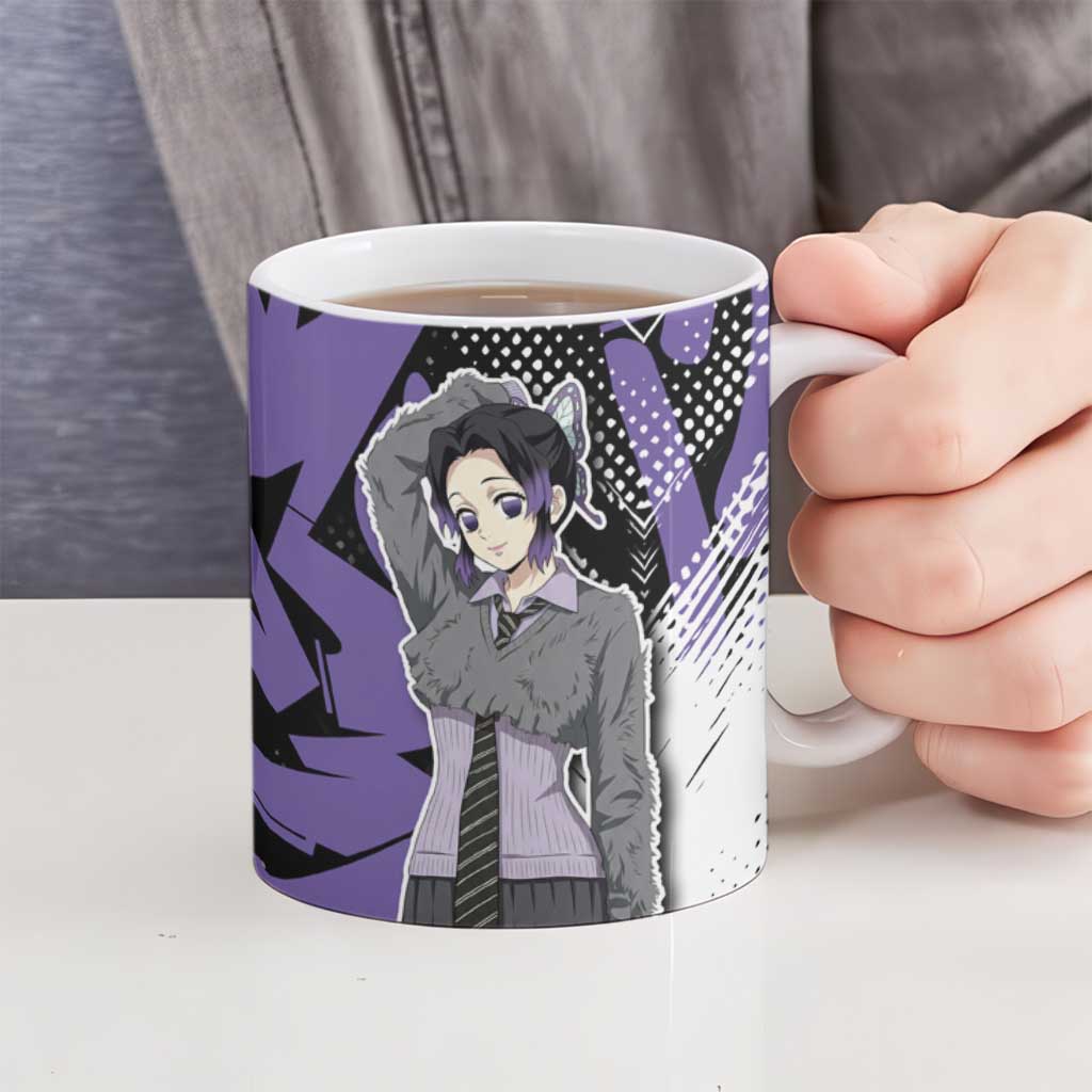 Kocho Shinobu Demon Slayer Ceramic Mug Purple & Black Graffiti Anime