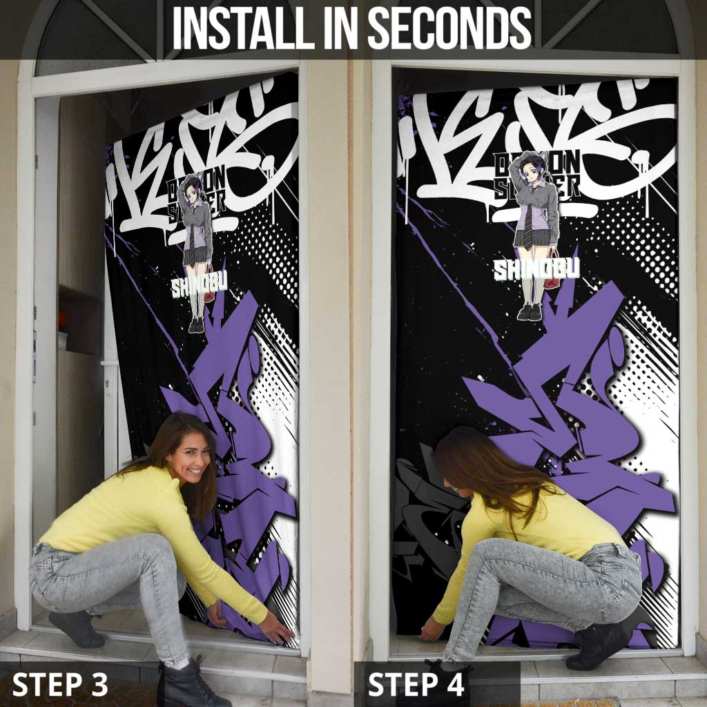 Kocho Shinobu Demon Slayer Door Cover Purple & Black Graffiti Anime