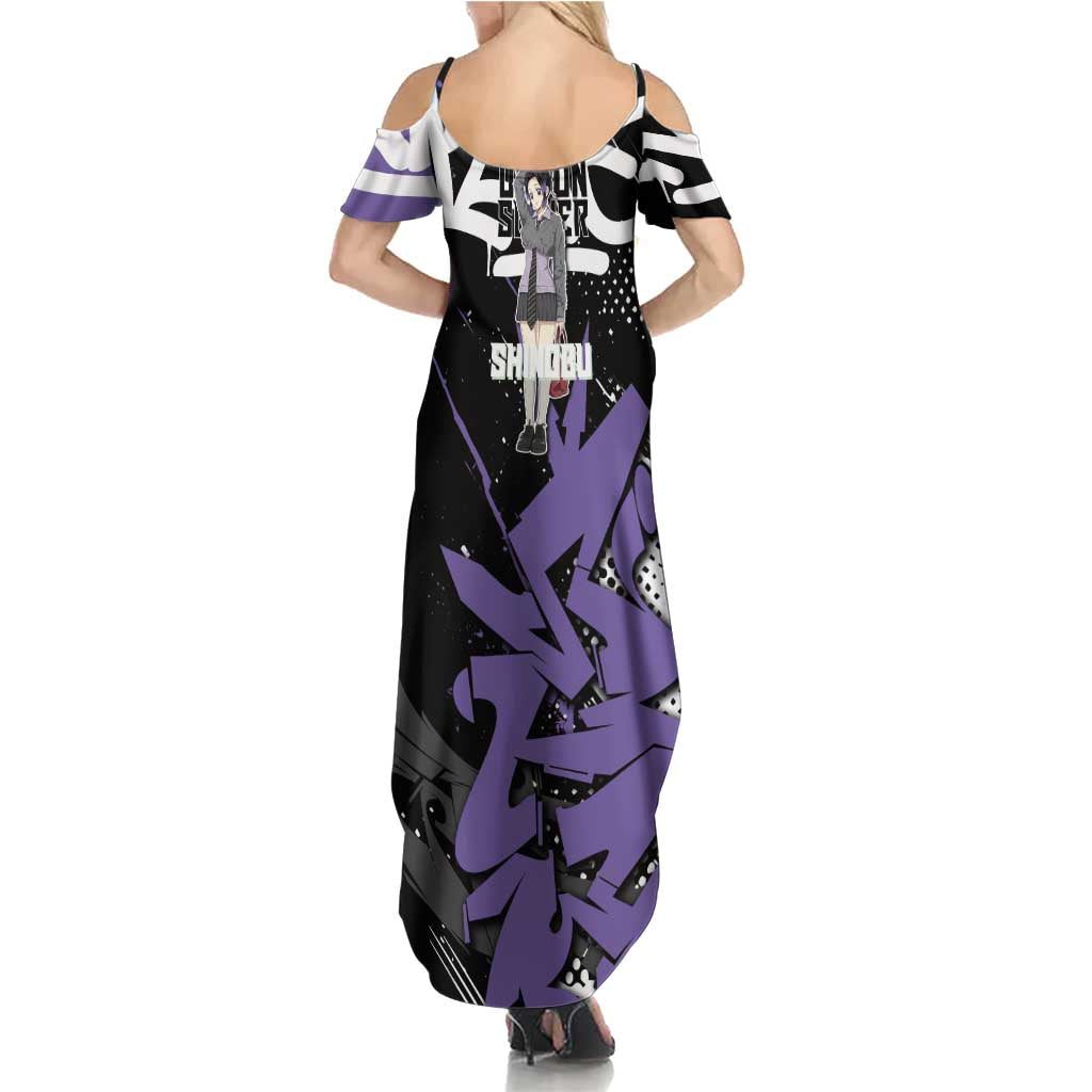 Kocho Shinobu Demon Slayer Family Matching Summer Maxi Dress and Hawaiian Shirt Purple & Black Graffiti Anime