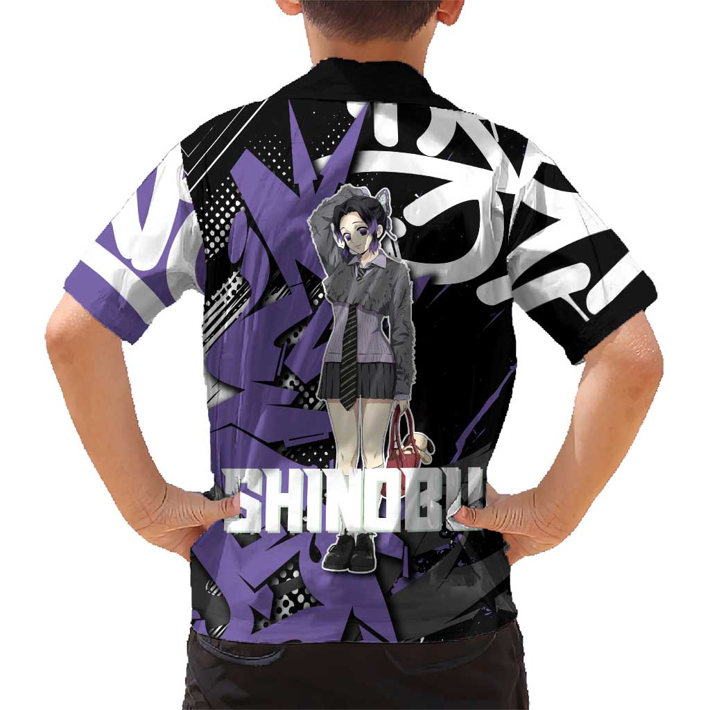 Kocho Shinobu Demon Slayer Family Matching Tank Maxi Dress and Hawaiian Shirt Purple & Black Graffiti Anime