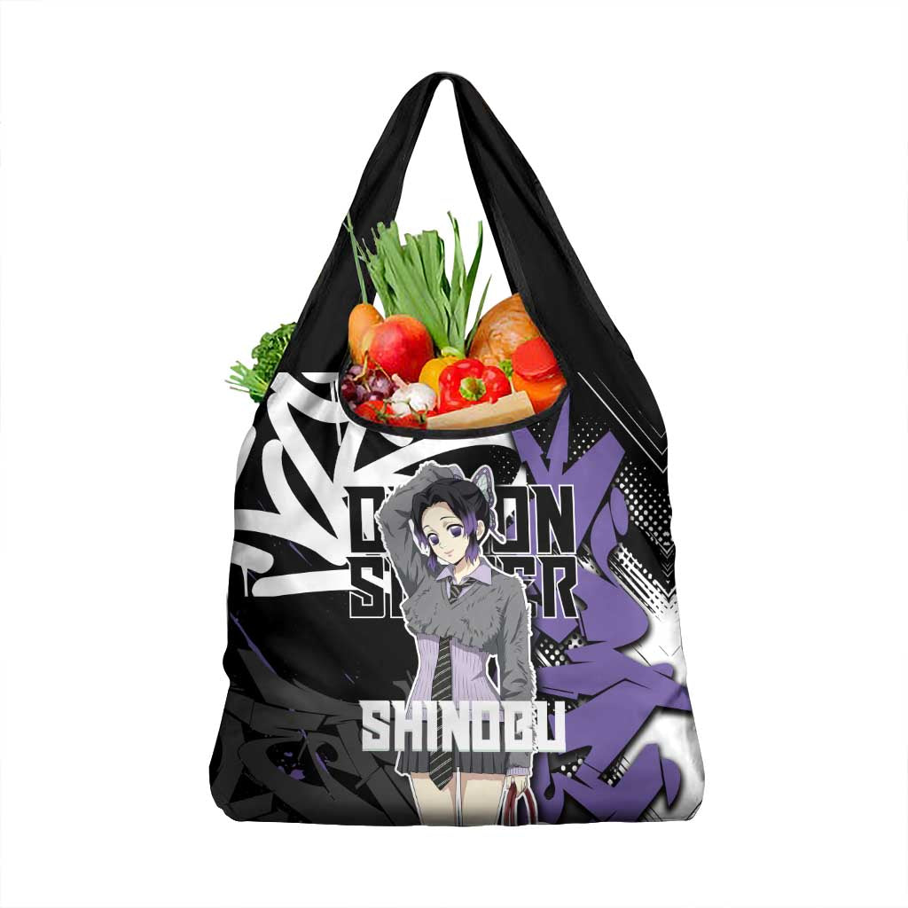 Kocho Shinobu Demon Slayer Grocery Bag Purple & Black Graffiti Anime