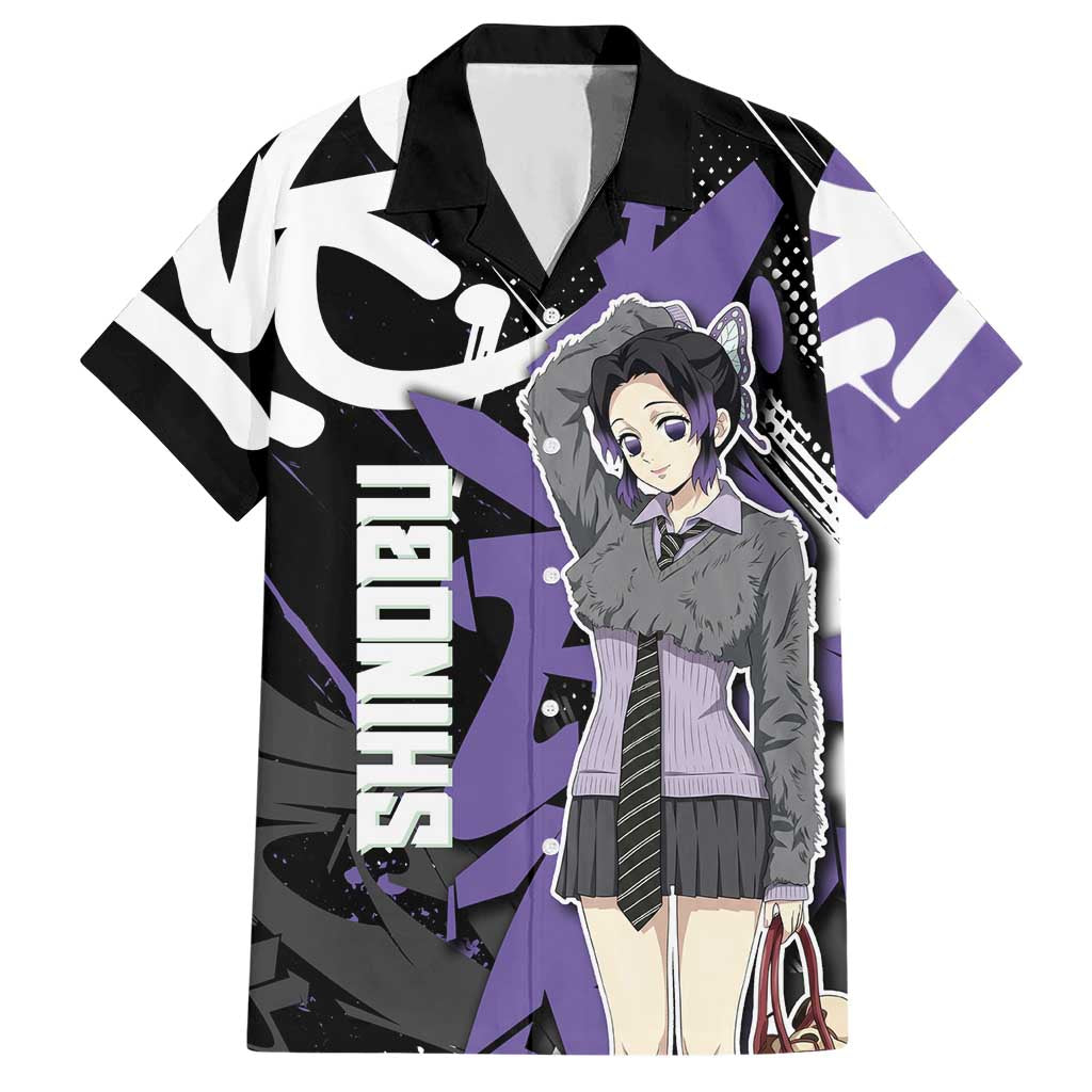Kocho Shinobu Demon Slayer Hawaiian Shirt Purple & Black Graffiti Anime
