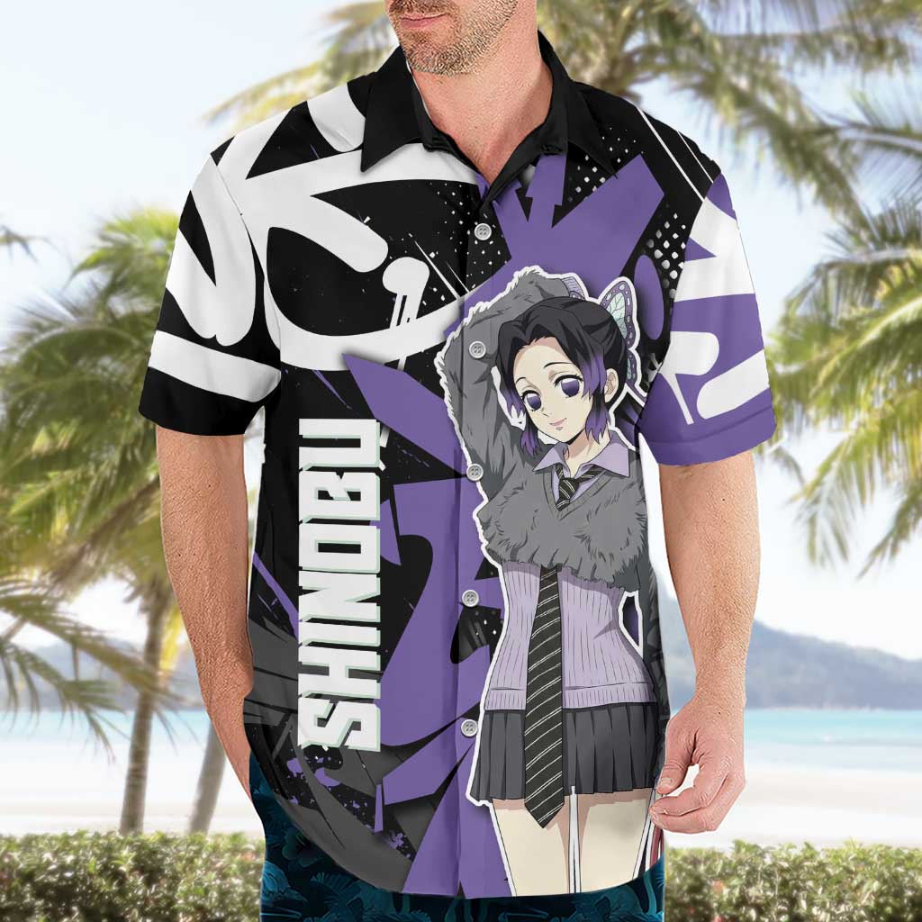 Kocho Shinobu Demon Slayer Hawaiian Shirt Purple & Black Graffiti Anime
