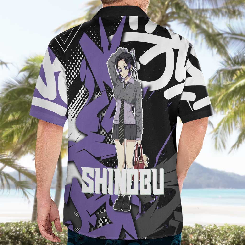 Kocho Shinobu Demon Slayer Hawaiian Shirt Purple & Black Graffiti Anime