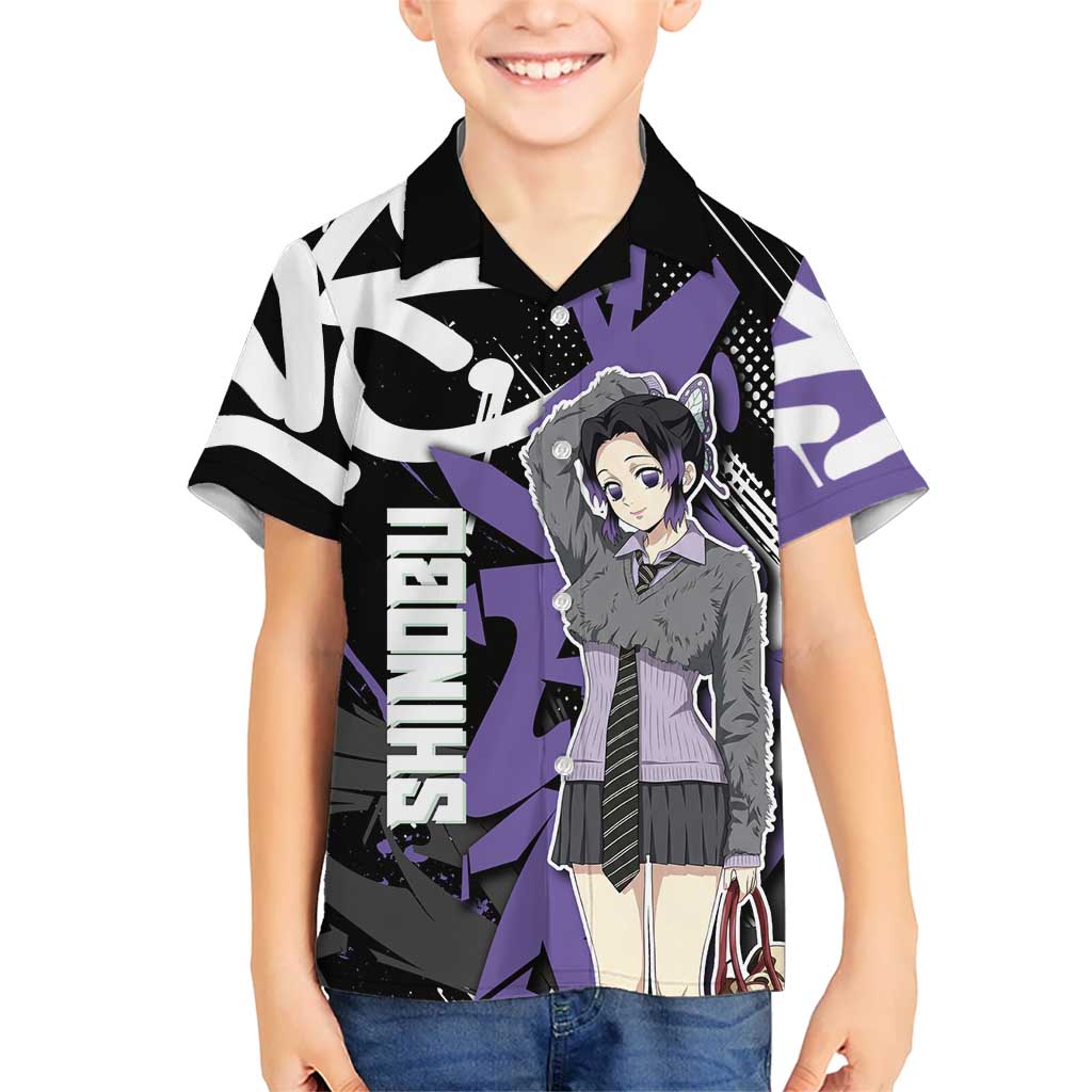 Kocho Shinobu Demon Slayer Hawaiian Shirt Purple & Black Graffiti Anime