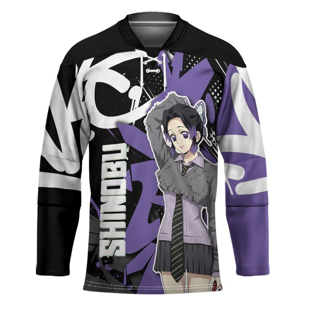 Kocho Shinobu Demon Slayer Hockey Jersey Purple & Black Graffiti Anime