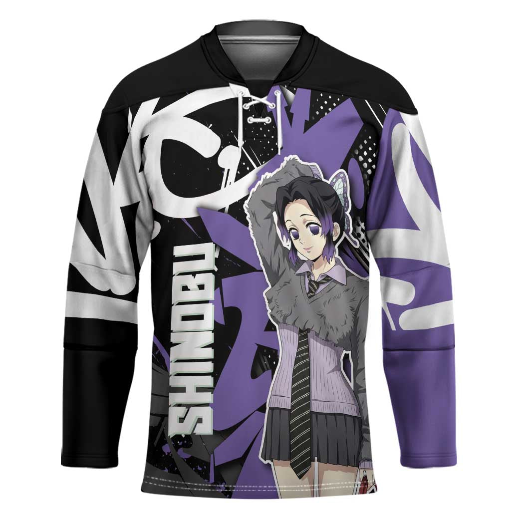 Kocho Shinobu Demon Slayer Hockey Jersey Purple & Black Graffiti Anime