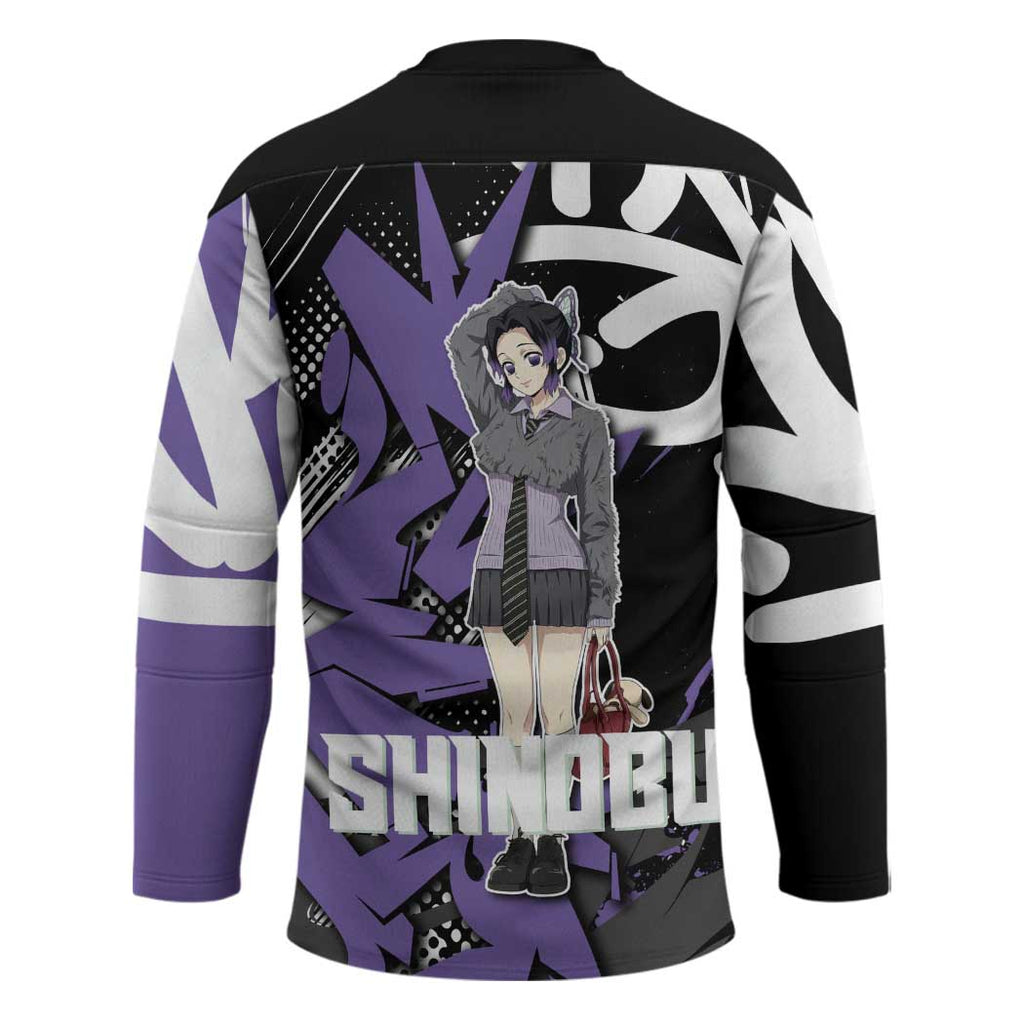 Kocho Shinobu Demon Slayer Hockey Jersey Purple & Black Graffiti Anime