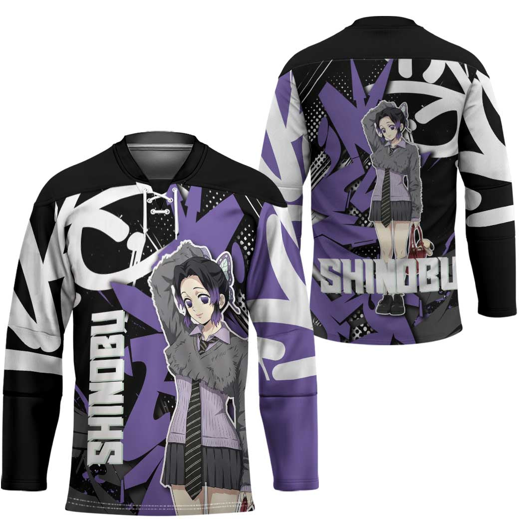 Kocho Shinobu Demon Slayer Hockey Jersey Purple & Black Graffiti Anime