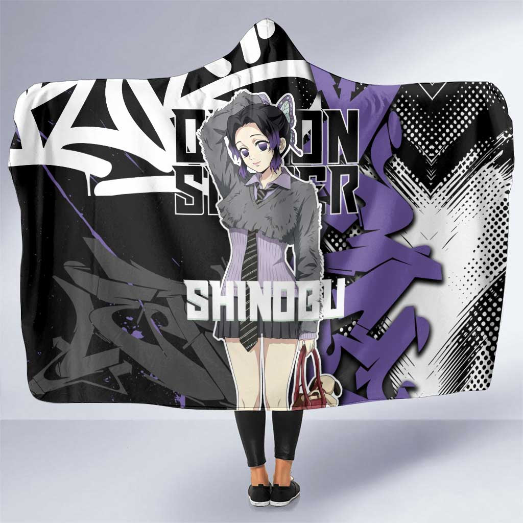 Kocho Shinobu Demon Slayer Hooded Blanket Purple & Black Graffiti Anime