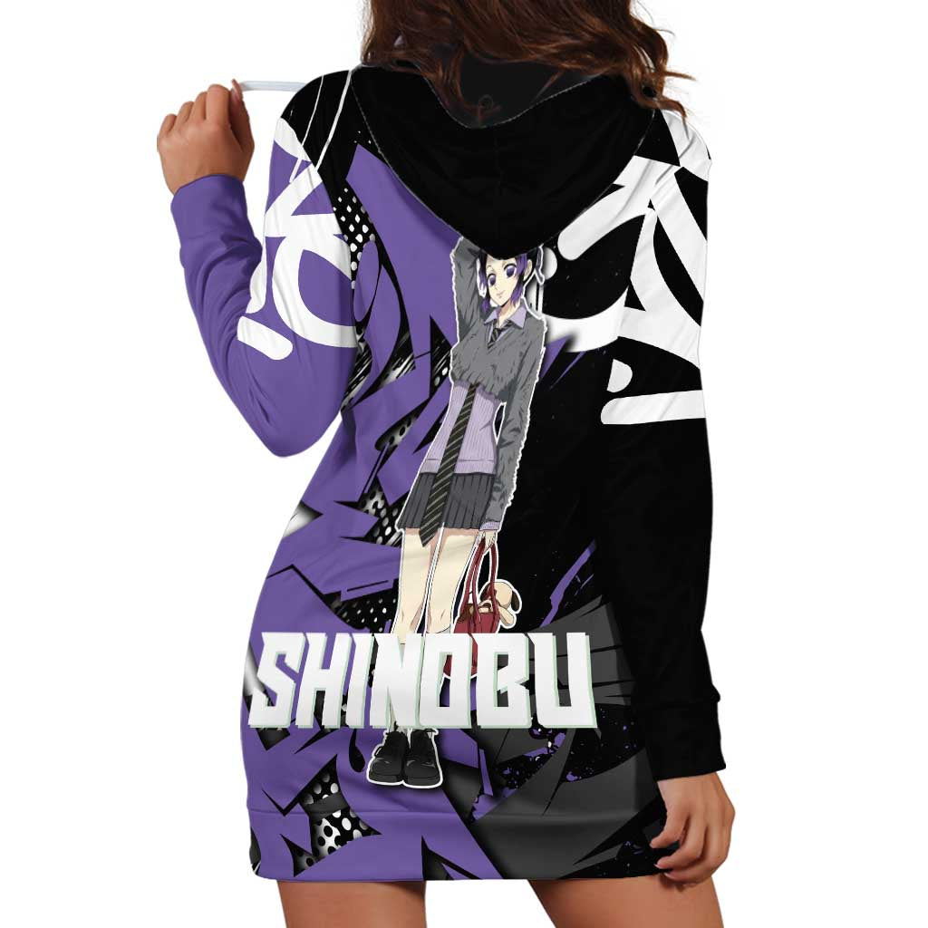 Kocho Shinobu Demon Slayer Hoodie Dress Purple & Black Graffiti Anime