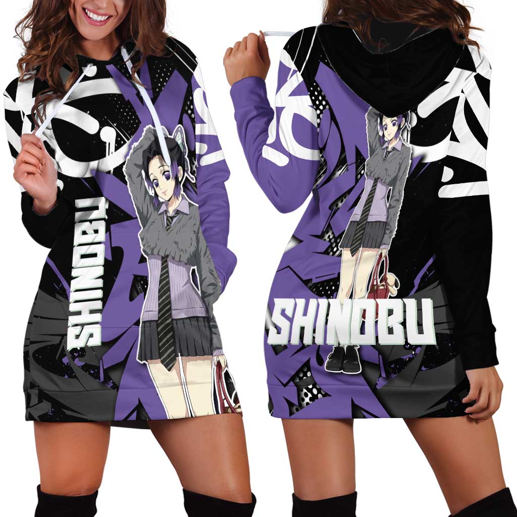 Kocho Shinobu Demon Slayer Hoodie Dress Purple & Black Graffiti Anime