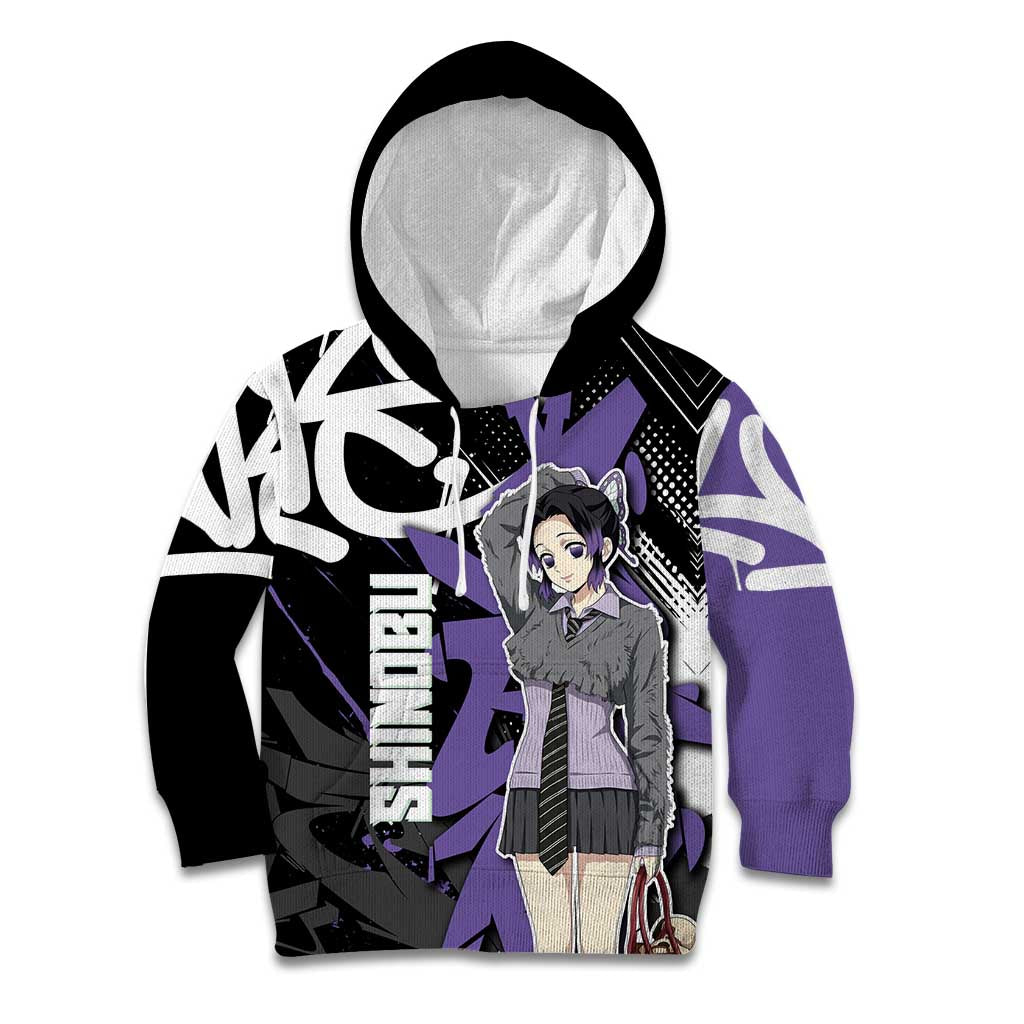 Kocho Shinobu Demon Slayer Kid Hoodie Purple & Black Graffiti Anime