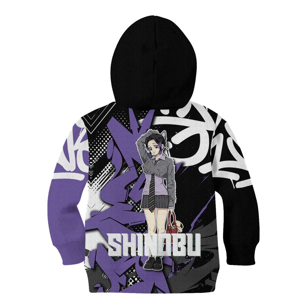 Kocho Shinobu Demon Slayer Kid Hoodie Purple & Black Graffiti Anime