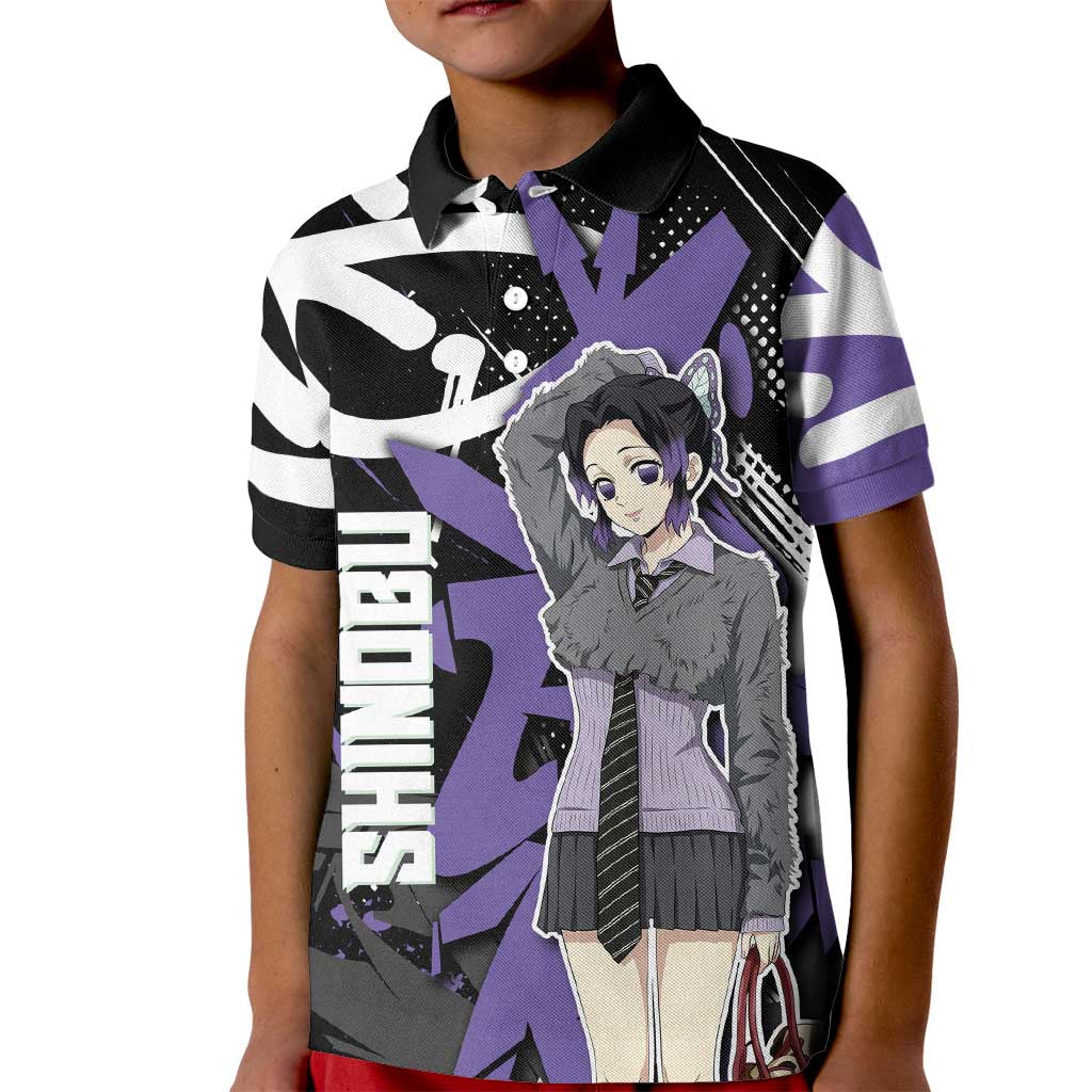 Kocho Shinobu Demon Slayer Kid Polo Shirt Purple & Black Graffiti Anime