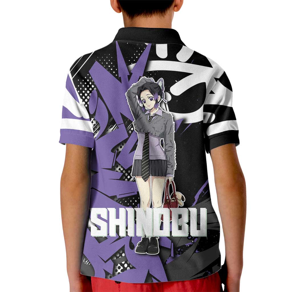 Kocho Shinobu Demon Slayer Kid Polo Shirt Purple & Black Graffiti Anime