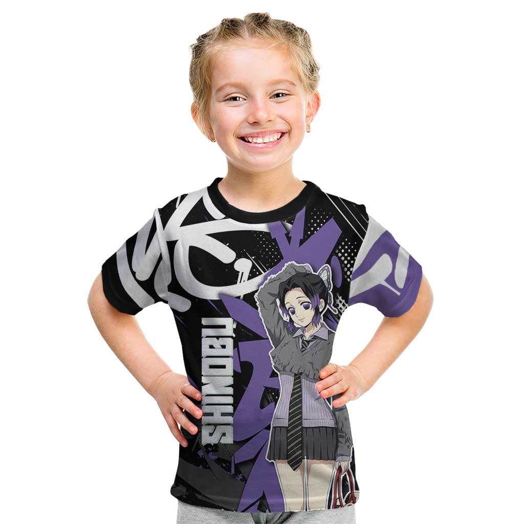 Kocho Shinobu Demon Slayer Kid T Shirt Purple & Black Graffiti Anime