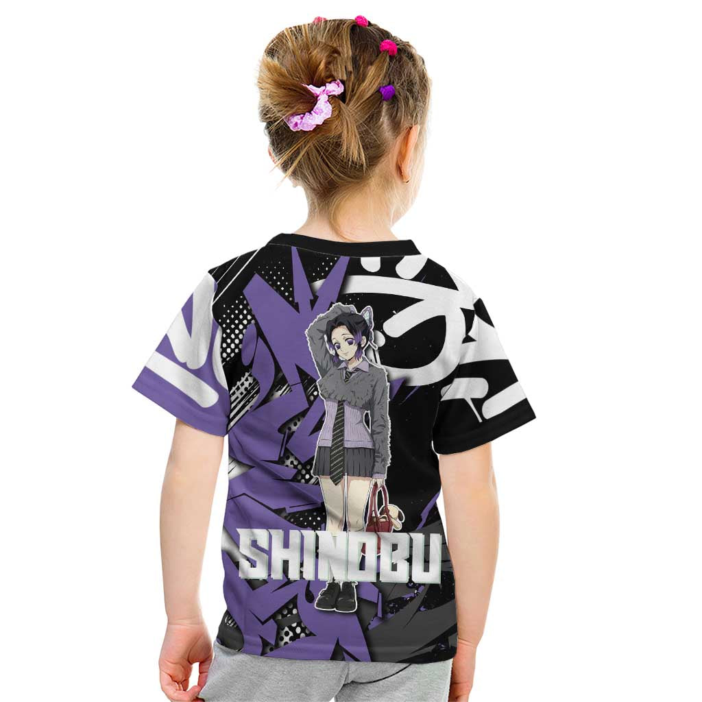 Kocho Shinobu Demon Slayer Kid T Shirt Purple & Black Graffiti Anime