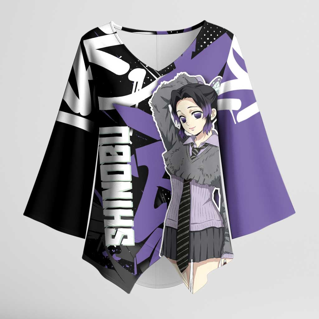 Kocho Shinobu Demon Slayer Kimono Sleeve Blouse Purple & Black Graffiti Anime