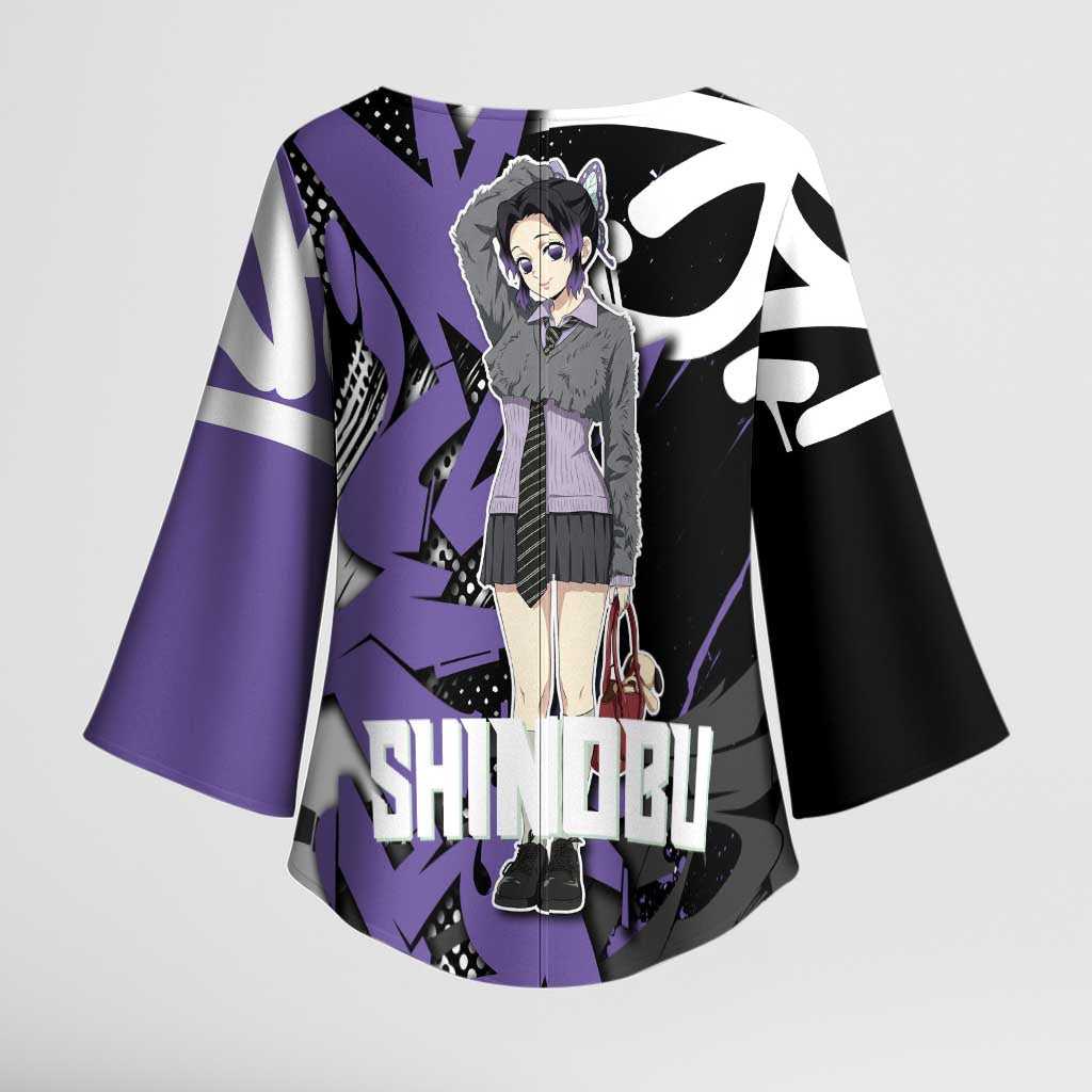 Kocho Shinobu Demon Slayer Kimono Sleeve Blouse Purple & Black Graffiti Anime