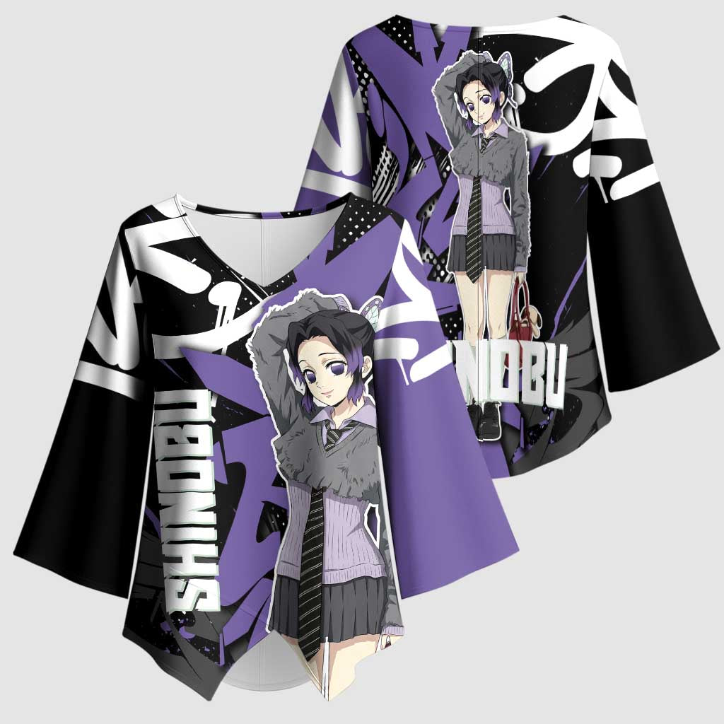 Kocho Shinobu Demon Slayer Kimono Sleeve Blouse Purple & Black Graffiti Anime