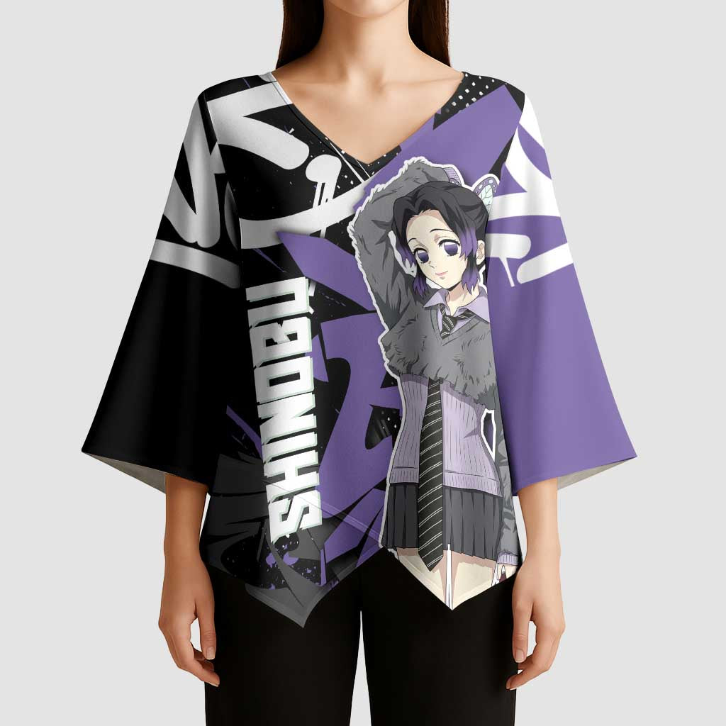 Kocho Shinobu Demon Slayer Kimono Sleeve Blouse Purple & Black Graffiti Anime
