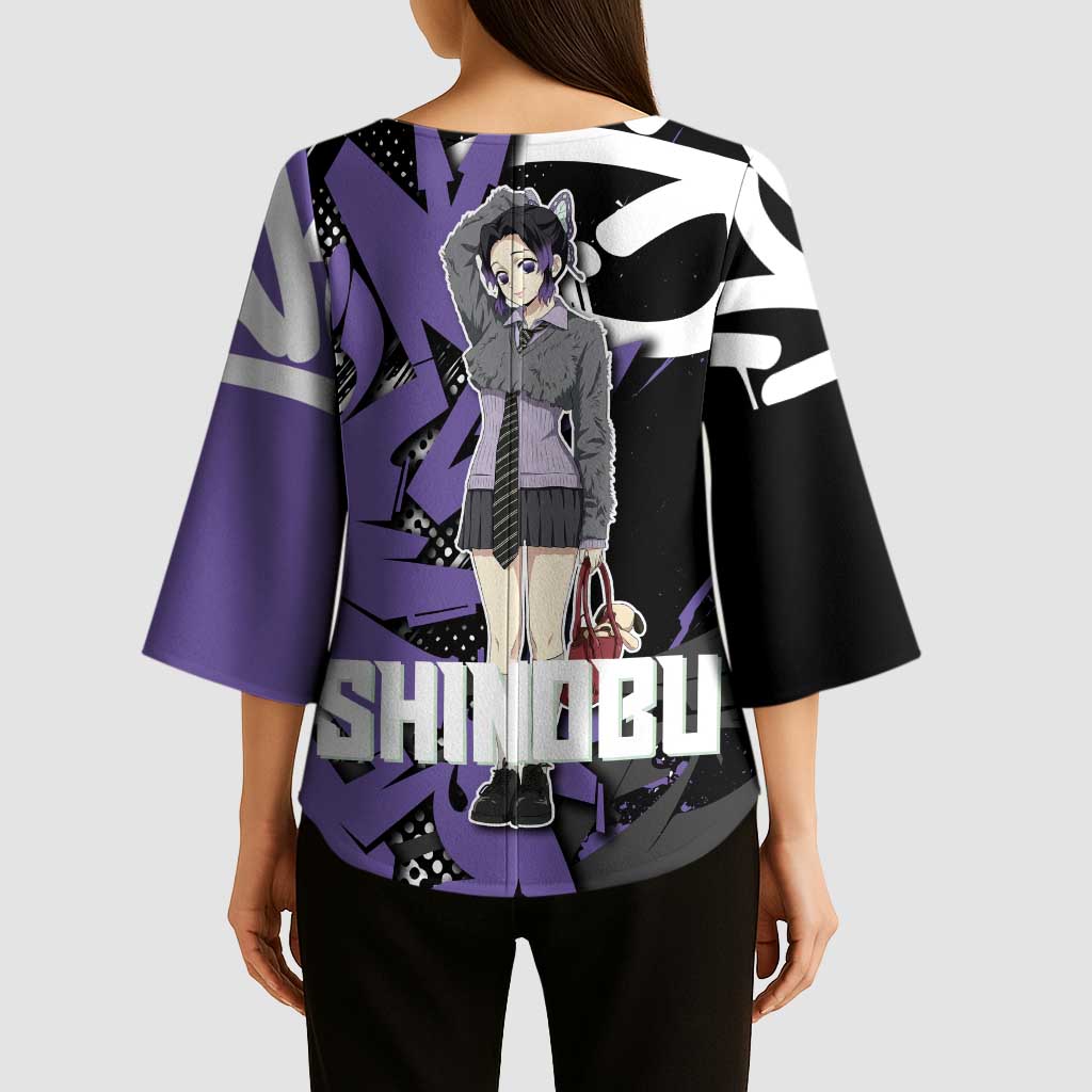 Kocho Shinobu Demon Slayer Kimono Sleeve Blouse Purple & Black Graffiti Anime