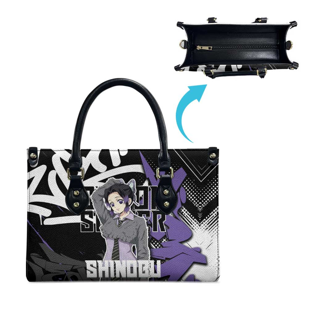 Kocho Shinobu Demon Slayer Leather Bag Purple & Black Graffiti Anime