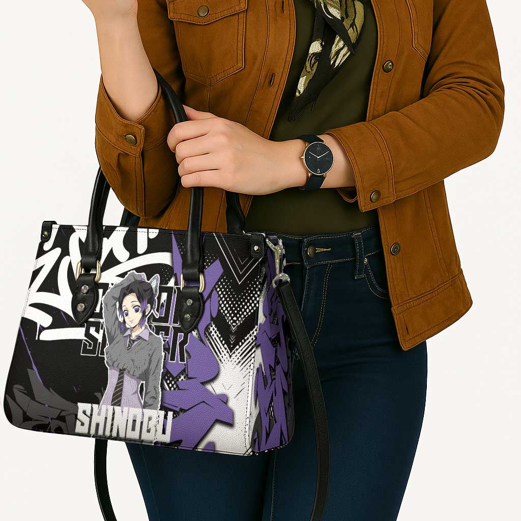 Kocho Shinobu Demon Slayer Leather Bag Purple & Black Graffiti Anime