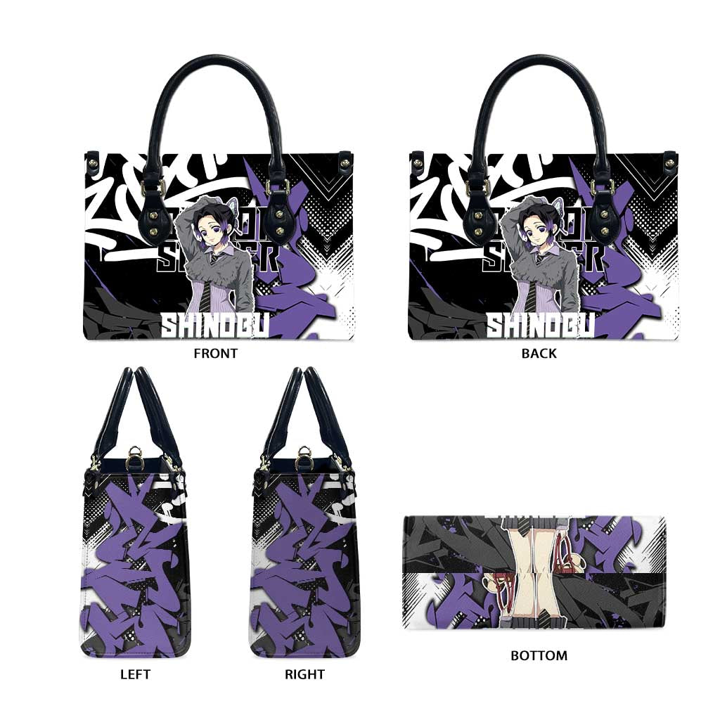 Kocho Shinobu Demon Slayer Leather Bag Purple & Black Graffiti Anime