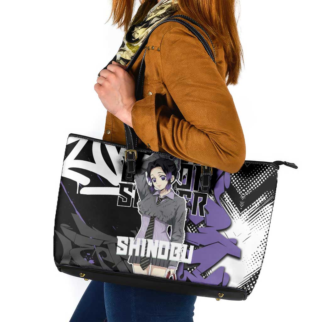 Kocho Shinobu Demon Slayer Leather Tote Bag Purple & Black Graffiti Anime