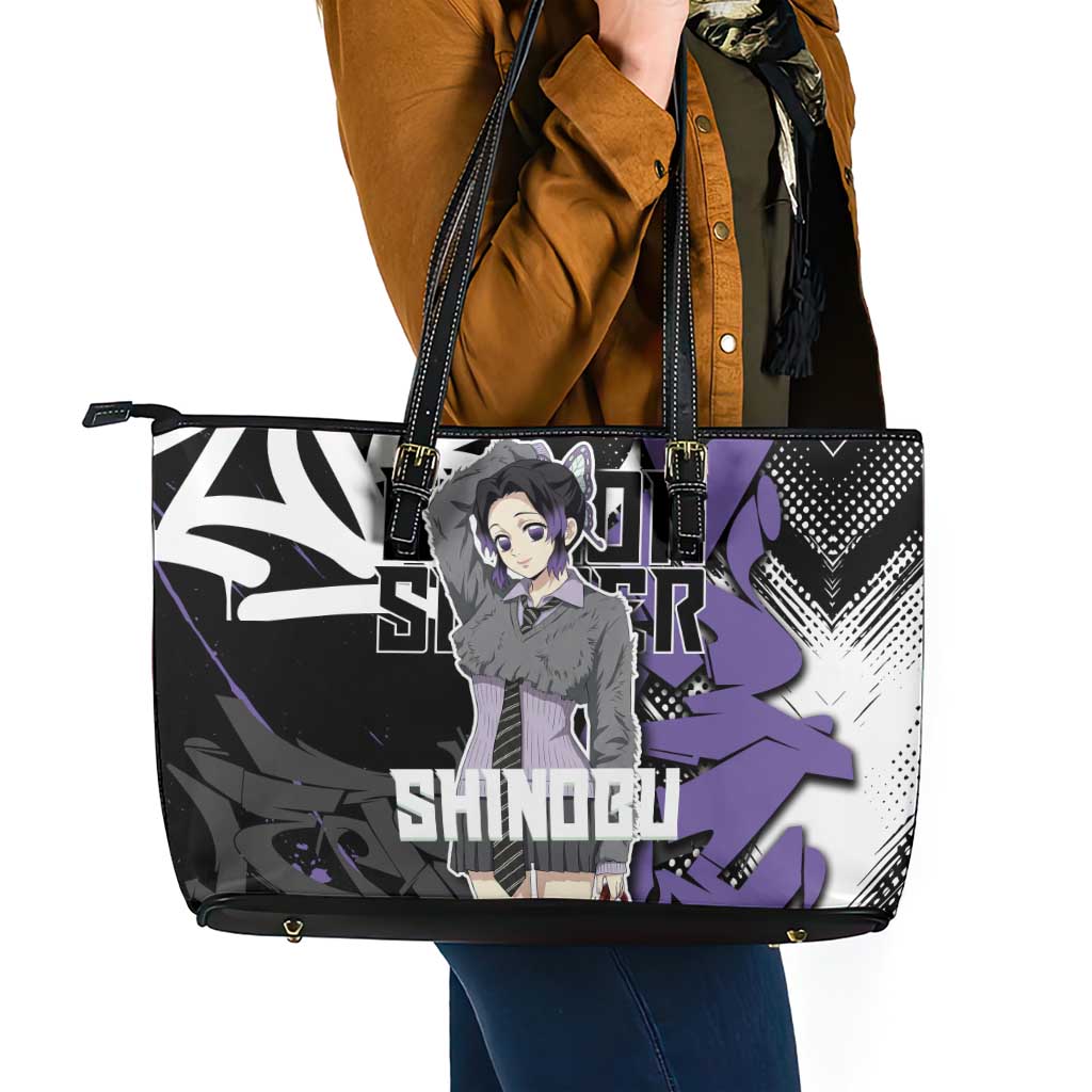 Kocho Shinobu Demon Slayer Leather Tote Bag Purple & Black Graffiti Anime