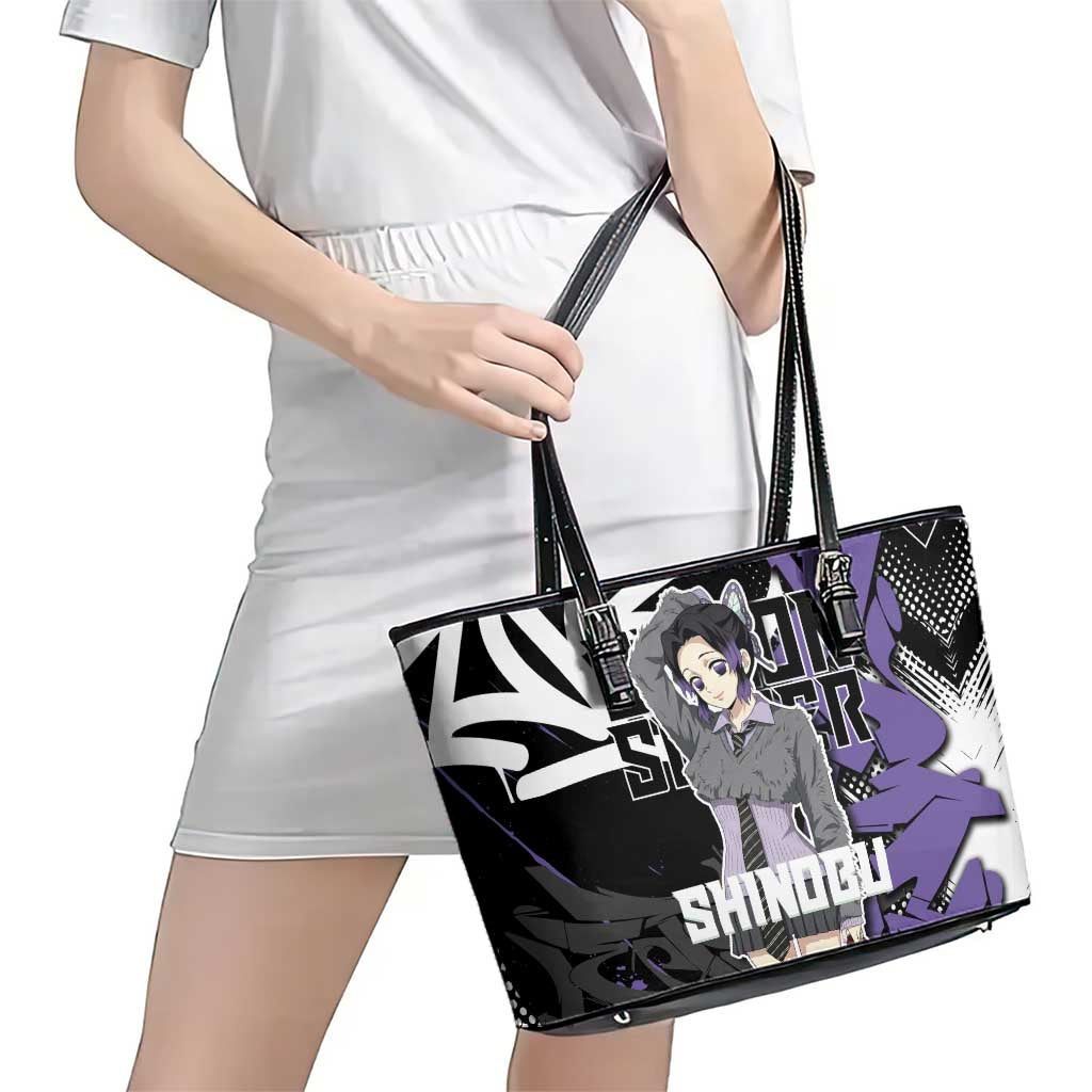 Kocho Shinobu Demon Slayer Leather Tote Bag Purple & Black Graffiti Anime
