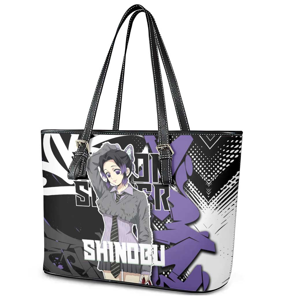 Kocho Shinobu Demon Slayer Leather Tote Bag Purple & Black Graffiti Anime