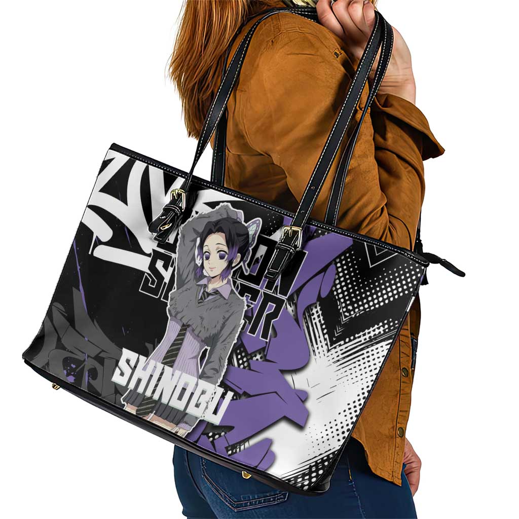 Kocho Shinobu Demon Slayer Leather Tote Bag Purple & Black Graffiti Anime