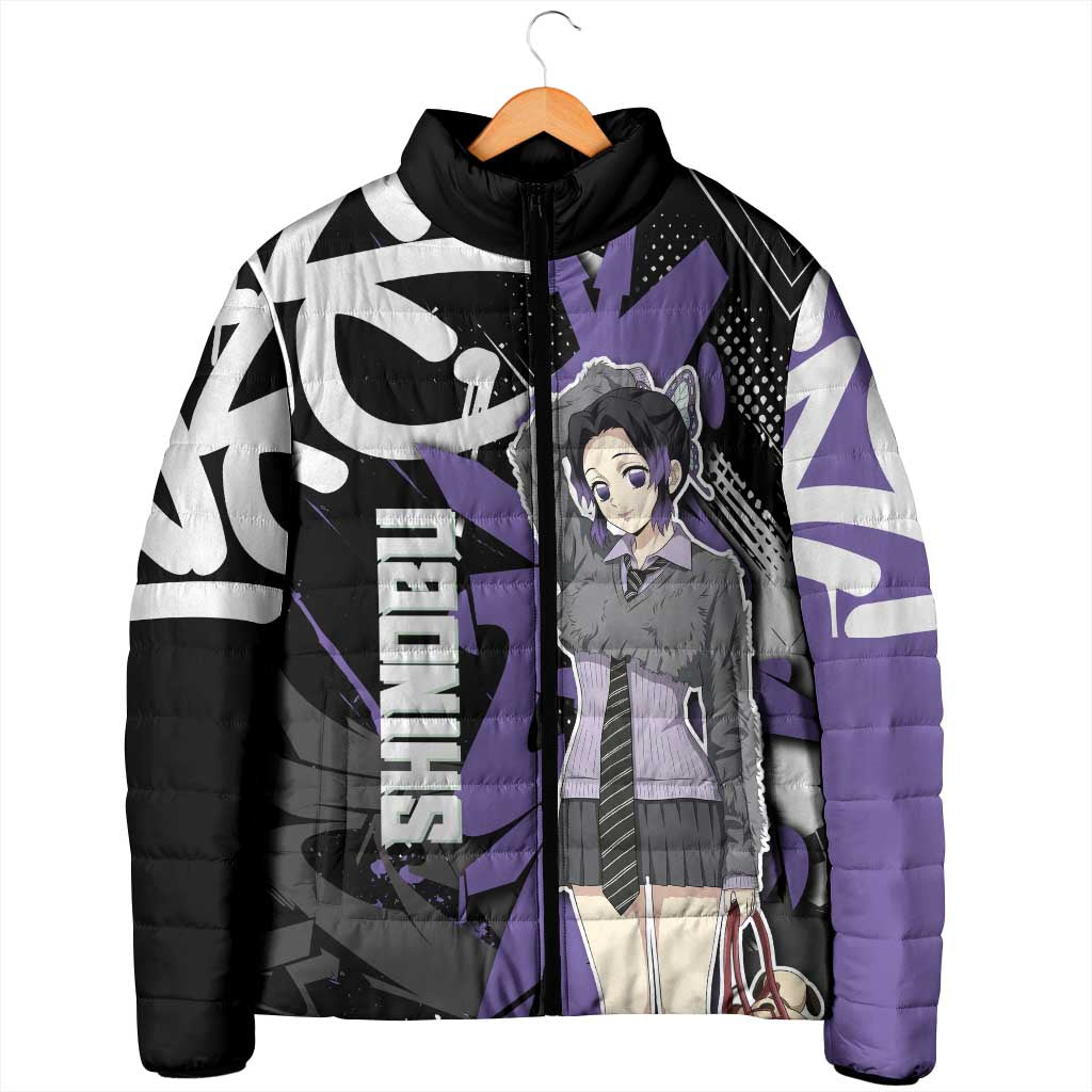 Kocho Shinobu Demon Slayer Padded Jacket Purple & Black Graffiti Anime