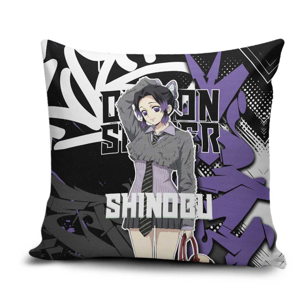 Kocho Shinobu Demon Slayer Pillow Cover Purple & Black Graffiti Anime