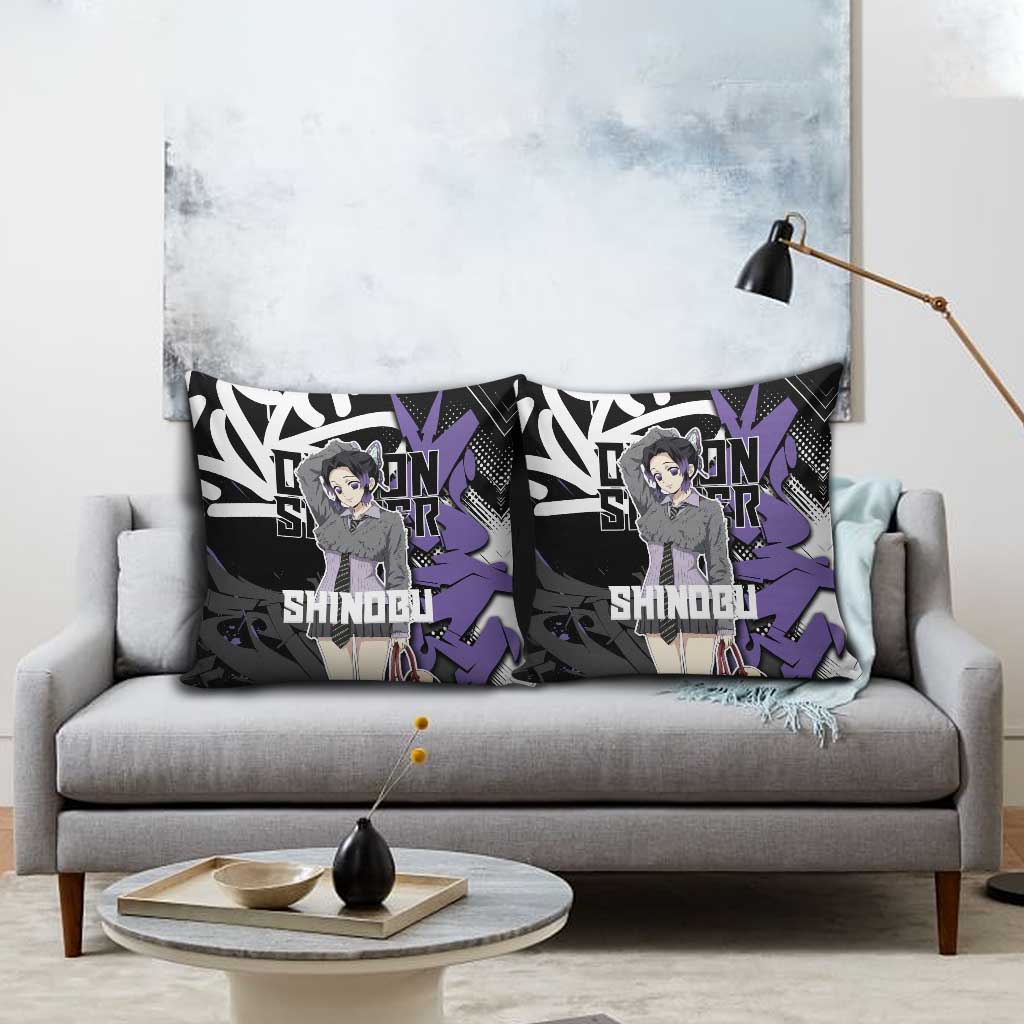 Kocho Shinobu Demon Slayer Pillow Cover Purple & Black Graffiti Anime