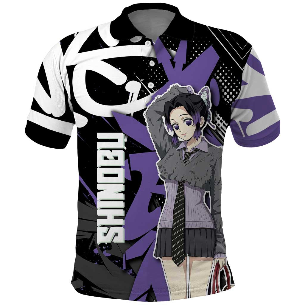 Kocho Shinobu Demon Slayer Polo Shirt Purple & Black Graffiti Anime