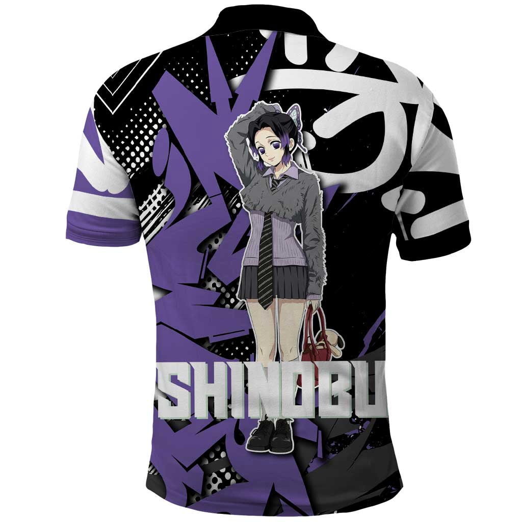 Kocho Shinobu Demon Slayer Polo Shirt Purple & Black Graffiti Anime