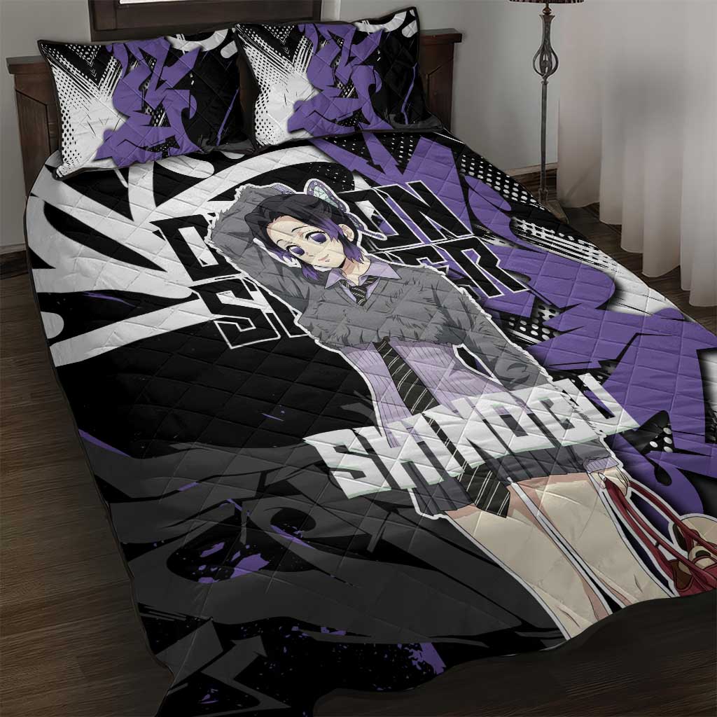 Kocho Shinobu Demon Slayer Quilt Bed Set Purple & Black Graffiti Anime