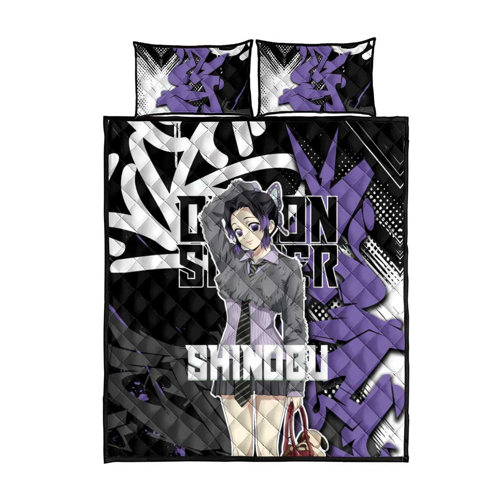 Kocho Shinobu Demon Slayer Quilt Bed Set Purple & Black Graffiti Anime