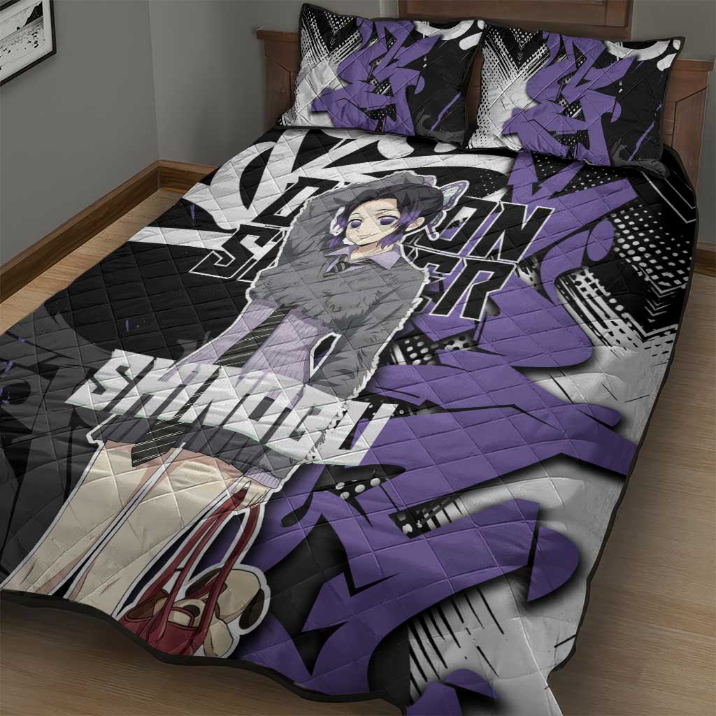 Kocho Shinobu Demon Slayer Quilt Bed Set Purple & Black Graffiti Anime