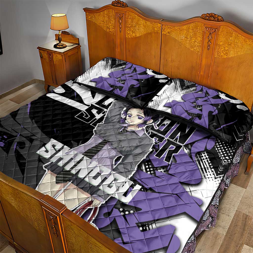 Kocho Shinobu Demon Slayer Quilt Bed Set Purple & Black Graffiti Anime