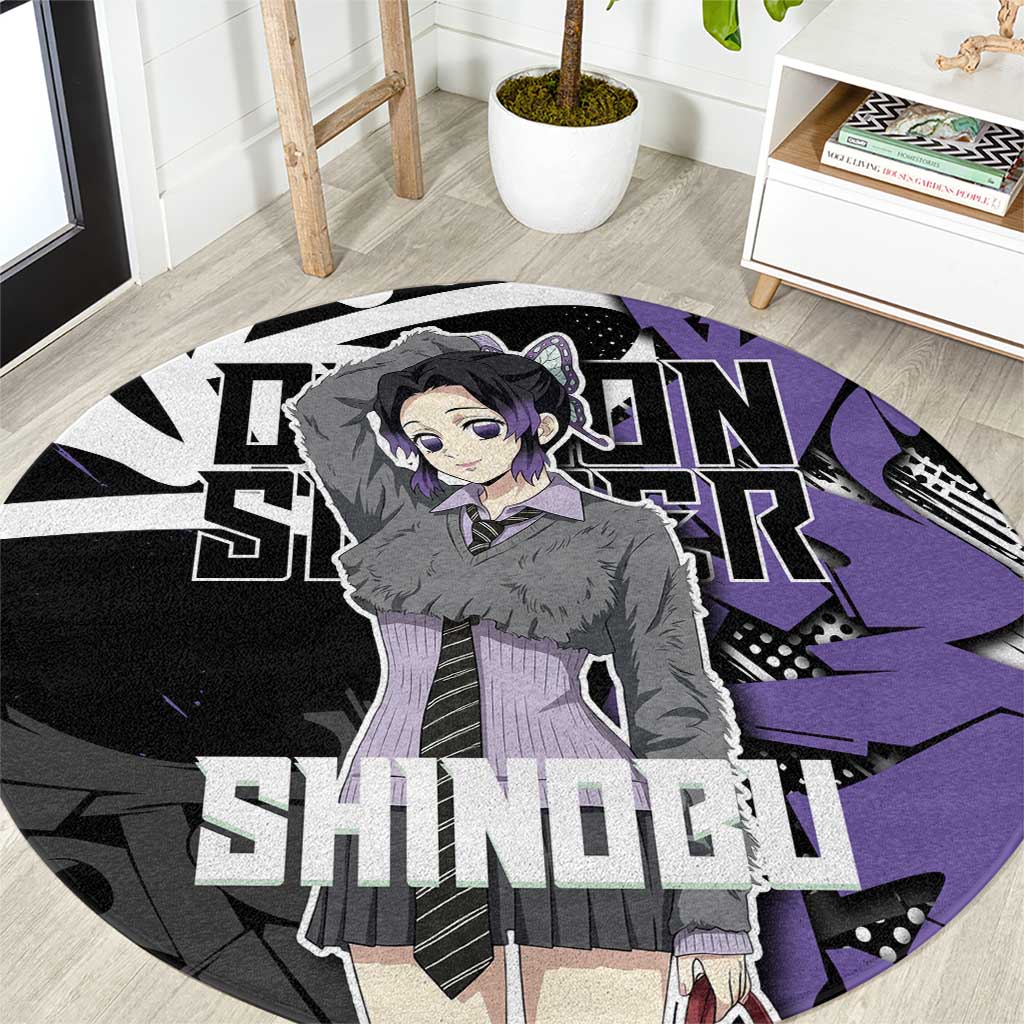 Kocho Shinobu Demon Slayer Round Carpet Purple & Black Graffiti Anime
