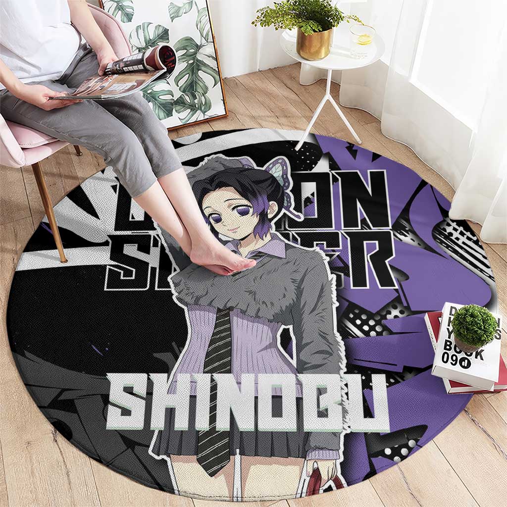 Kocho Shinobu Demon Slayer Round Carpet Purple & Black Graffiti Anime