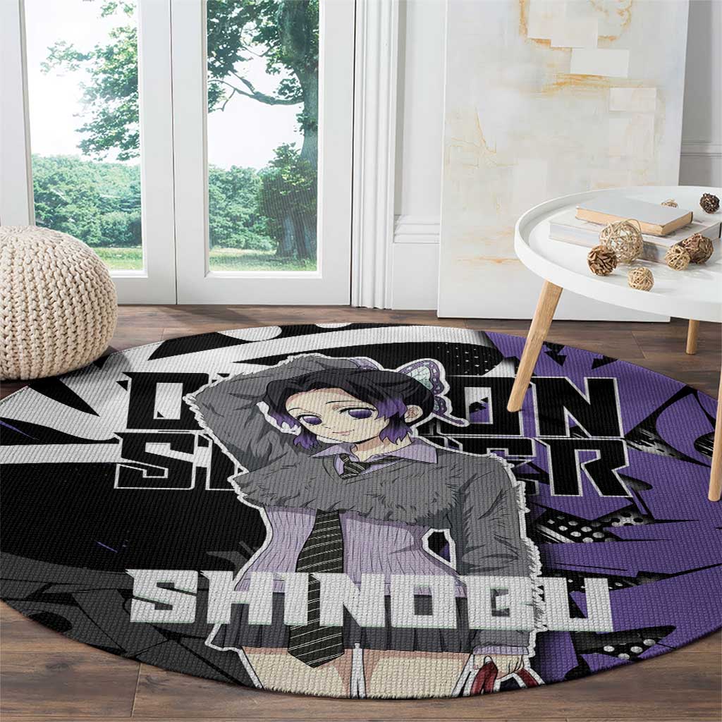 Kocho Shinobu Demon Slayer Round Carpet Purple & Black Graffiti Anime