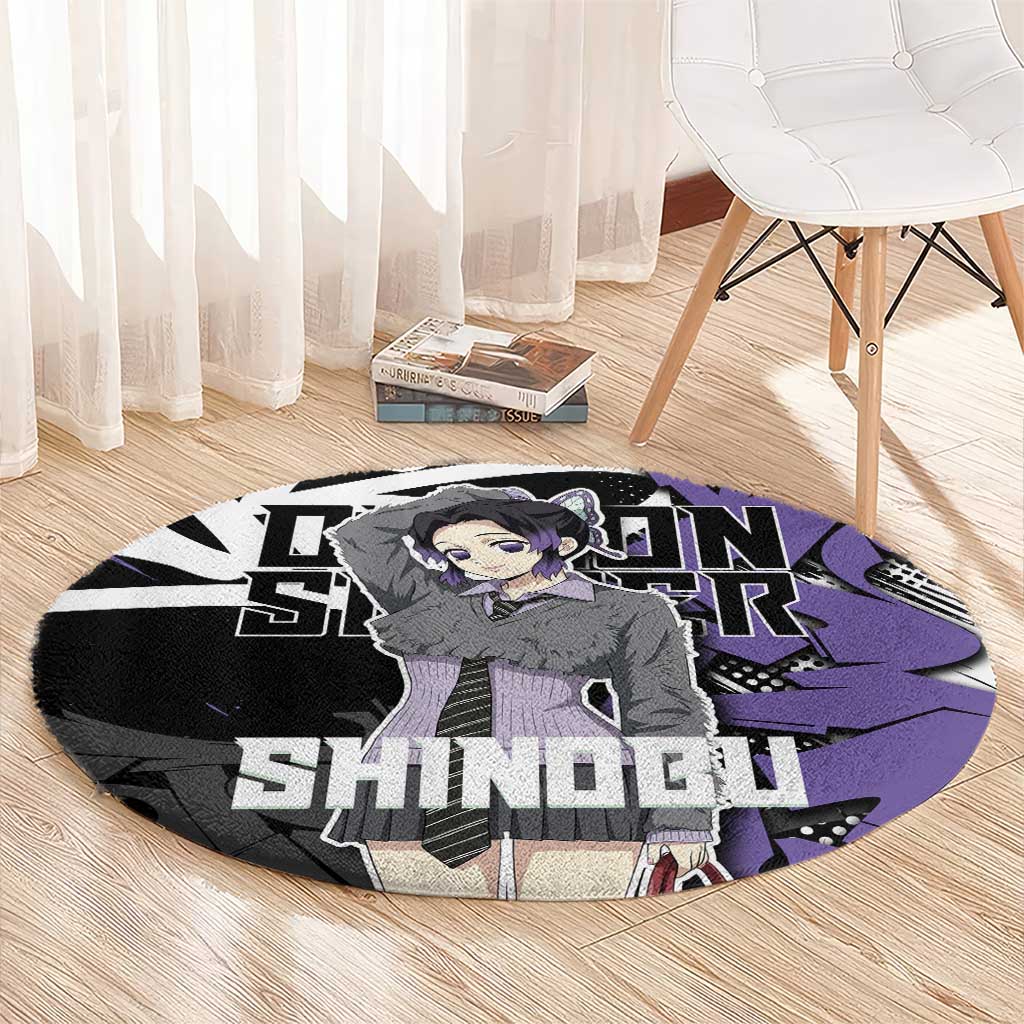 Kocho Shinobu Demon Slayer Round Carpet Purple & Black Graffiti Anime