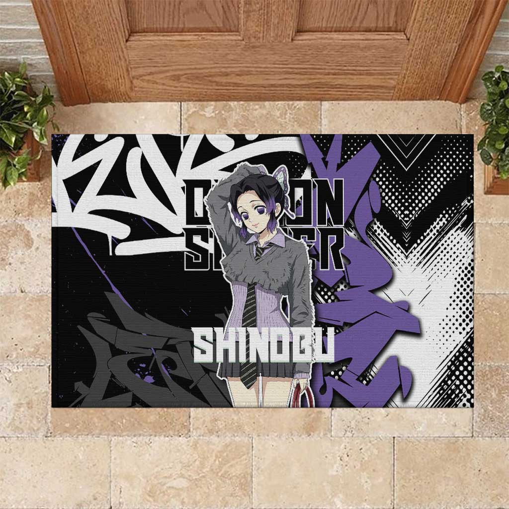Kocho Shinobu Demon Slayer Rubber Doormat Purple & Black Graffiti Anime