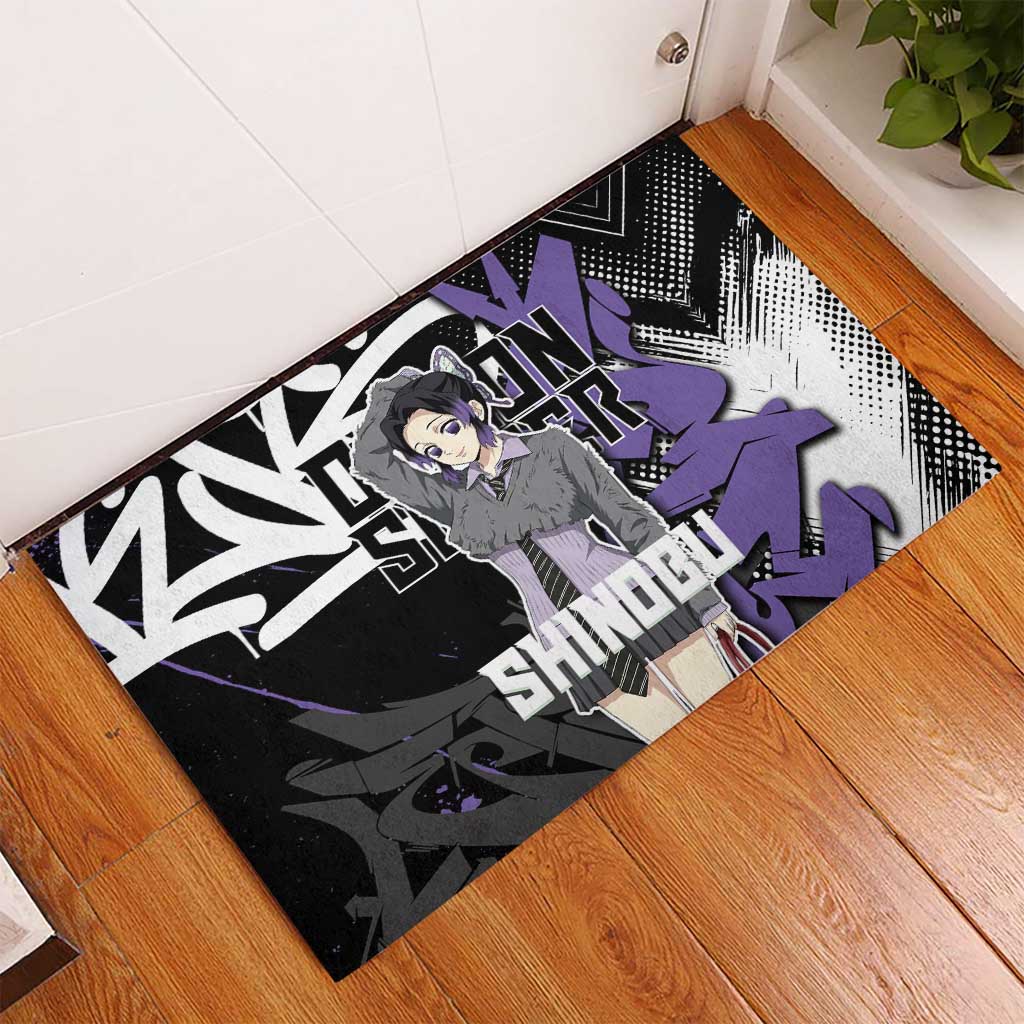Kocho Shinobu Demon Slayer Rubber Doormat Purple & Black Graffiti Anime